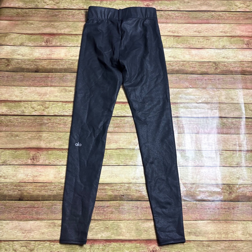 Alo Yoga Black Cracked Faux Leather High Waisted Leggings XXS